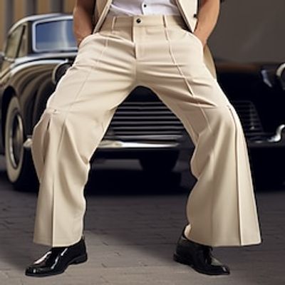 Men's Dress Pants Flared Pants Trousers Suit Pants Button Front Pocket Plain Comfort Business Daily Holiday Fashion Chic Modern Black White miniinthebox Men's Dress Pants Flared Pants Trousers Suit Pants Button Front Pocket Plain Comfort Business Daily Holiday Fashion Chic Modern Black White miniinthebox