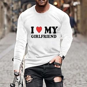 Heart LOVE Letters Fashion Outdoor Casual Men's 3D Print T shirt Tee Sports Outdoor Holiday Festival Valentine's Day T shirt Black  White Black White Long Sleeve Crew Neck Shirt Spring   Fall Lightinthebox