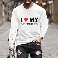 Heart LOVE Letters Fashion Outdoor Casual Men's 3D Print T shirt Tee Sports Outdoor Holiday Festival Valentine's Day T shirt Black  White Black White Long Sleeve Crew Neck Shirt Spring   Fall Lightinthebox - thumbnail