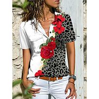 Women's Floral Theme Leopard Blouse Shirt Floral Color Block Leopard Button Print Shirt Collar Casual Streetwear Tops White Lightinthebox - thumbnail
