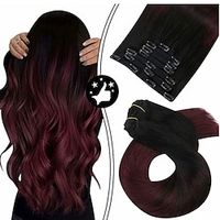 Clip Hair Extensions Real Human Hair 10-24inch Burgundy Hair Extensions Black Ombre Clip Hair Extensions Full Head Double Weft Clip in Hair Extensions 7Pieces/120Grams miniinthebox - thumbnail