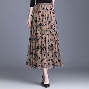 Women's Skirt Swing Midi Polyester Black Skirts Embroidered Basic Casual Daily Lightinthebox