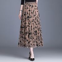 Women's Skirt Swing Midi Polyester Black Skirts Embroidered Basic Casual Daily Lightinthebox - thumbnail