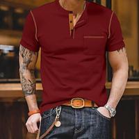 Men's T shirt Tee Henley Shirt Tee Short Sleeve Shirt Tee Top Color Block Henley Street Vacation Short Sleeve Patchwork Pocket Clothing Apparel Fashion Designer Basic Lightinthebox