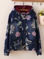 Casual Women Printed Hooded Denim Coat - thumbnail