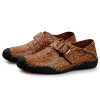 Men Crocodile Pattern Hook-Loop Casual Leather Shoes