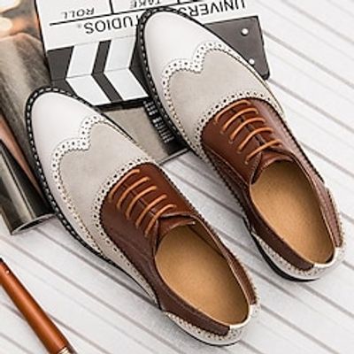 Men's Oxfords Derby Shoes Brogue Dress Shoes Plus Size Vintage Business Wedding Party  Evening Faux Leather Comfortable Slip Resistant Lace-up Black Brown Spring Fall miniinthebox