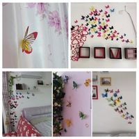12Pcs 3D Rose Red Butterfly Art Decals Wall Stickers Home Wedding Party Decoration