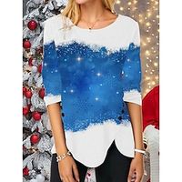 Women's T shirt Tee Print Christmas Snowman Snowflake Basic Round Neck Blue Red Black  Long Sleeve Lightinthebox - thumbnail