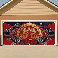 Dragon Chinese New Year Outdoor Garage Door Cover Banner Beautiful Large Backdrop Decoration for Outdoor Garage Door Home Wall Decorations Event Party Parade Lightinthebox - thumbnail