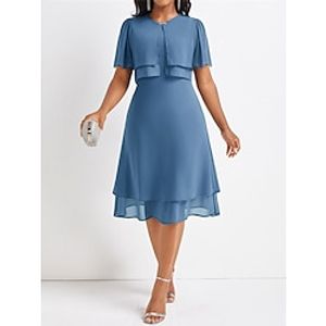 Women's Casual Dress A Line Dress Summer Dress Midi Dress Layered Fake two piece Street Holiday Elegant Streetwear V Neck Short Sleeve Regular Fit Blue Color S M L XL XXL Size Lightinthebox