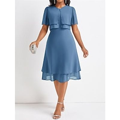Women's Casual Dress A Line Dress Summer Dress Midi Dress Layered Fake two piece Street Holiday Elegant Streetwear V Neck Short Sleeve Regular Fit Blue Color S M L XL XXL Size Lightinthebox