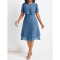 Women's Casual Dress A Line Dress Summer Dress Midi Dress Layered Fake two piece Street Holiday Elegant Streetwear V Neck Short Sleeve Regular Fit Blue Color S M L XL XXL Size Lightinthebox - thumbnail