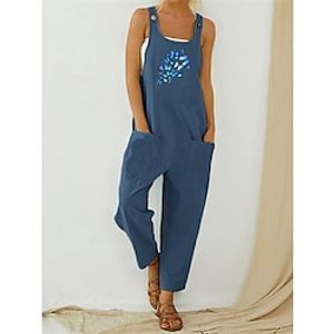 Women's Overall Pocket Print Butterfly U Neck Casual Daily Vacation Regular Fit Sleeveless Blue Green Gray S M L Summer Lightinthebox