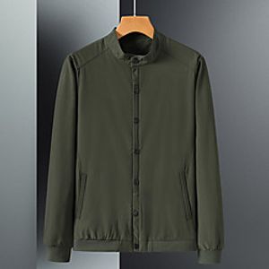 Men's Jacket Daily Fall Spring Regular Coat Round Neck Regular Fit Breathable Casual Jacket Long Sleeve Solid Color Patchwork Army Green Black miniinthebox