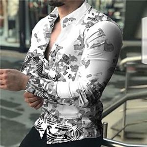 Men's Shirt 3D Print Fingerprint Turndown Street Casual Button-Down Print Long Sleeve Tops Designer Casual Fashion Breathable Green White Blue / Summer / Spring / Summer miniinthebox