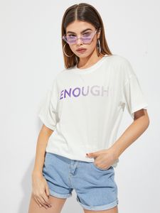 YOINS White Ombre Letter Print Crew Neck Short Sleeves Tee