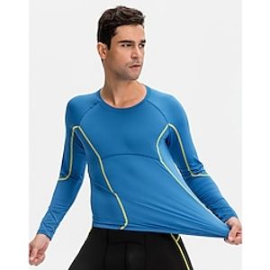 Men's Workout Shirt Compression Shirt Long Sleeve Compression Clothing Athletic Athleisure Winter Breathable Quick Dry Sweat wicking Running Jogging Training Sportswear Activewear Striped Black Dark Lightinthebox