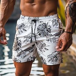 Leaf Printed Men's Board Shorts Hawaiian Shorts Swim Trunks Summer Shorts Beach Shorts Drawstring with Mesh lining Elastic Waist Leaf Casual Daily Holiday Wear Lightinthebox