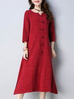 Vintage Jacquard V-Neck Irregular Hem Dress