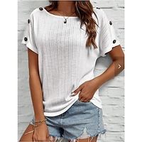 Women's T shirt Tee Blouse White Plain Short Sleeve Casual Basic Round Neck Regular S miniinthebox
