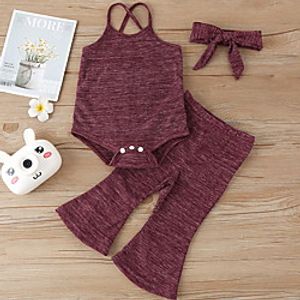 3-Piece Baby Girls' Active Solid Colored Sleeveless Regular Clothing Set Blushing Pink Wine Gray Lightinthebox