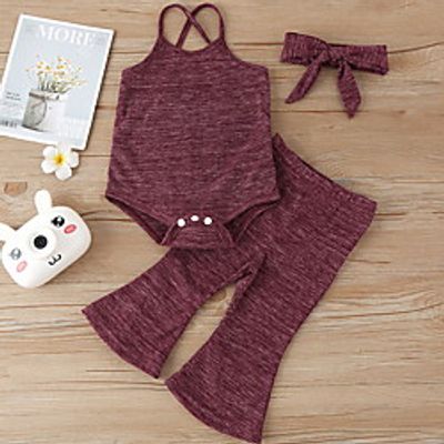 3-Piece Baby Girls' Active Solid Colored Sleeveless Regular Clothing Set Blushing Pink Wine Gray Lightinthebox