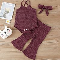 3-Piece Baby Girls' Active Solid Colored Sleeveless Regular Clothing Set Blushing Pink Wine Gray Lightinthebox - thumbnail