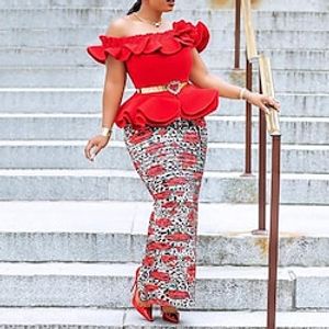 Women's Bodycon Sheath Dress Long Dress Maxi Dress Black Blue Red Short Sleeve Leopard Ruffle Spring Summer Off Shoulder Mature Birthday Weekend 2022 S M L XL XXL Lightinthebox
