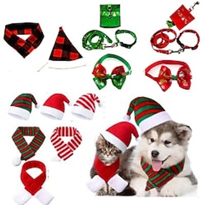 Dog Christmas Outfit pet scarf hat kit Christmas cat dog pet garbage bag collar leash set Lightinthebox