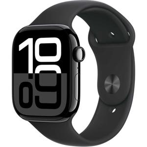 Apple Watch Series 10, GPS 42mm Jet Black Aluminum Case, with Black Sport Band - M/L