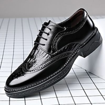 Men's Oxfords Brogue Dress Shoes Wingtip Shoes Crocodile Pattern Walking Business British Wedding Party Evening PU Slip Resistant Lace-up Black Fall miniinthebox