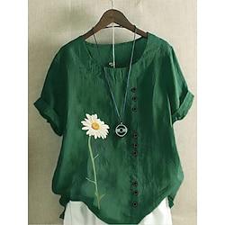 Women's Plus Size T shirt Tee Flower Daily Green Short Sleeve Casual Crew Neck All Seasons Lightinthebox