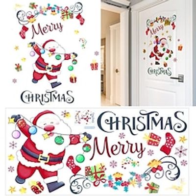 2PCS DIY Christmas Windows Stickers Santa Claus Xmas Wall Window Clings Door Mural Decals Static Sticker for Winter Party Decorations miniinthebox