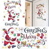 2PCS DIY Christmas Windows Stickers Santa Claus Xmas Wall Window Clings Door Mural Decals Static Sticker for Winter Party Decorations miniinthebox - thumbnail