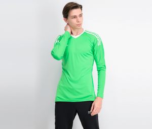 Mens Long Sleeve V-Neck T-Shirt  Energreen/White