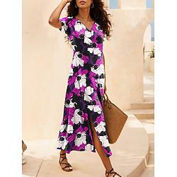 Women's Casual Dress Floral Split V Neck Maxi Dress Bohemia Vacation Short Sleeve Summer Lightinthebox