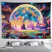 Blacklight Tapestry UV Reactive Glow in the Dark Galaxy Universe Jellyfishes Trippy Misty Nature Landscape Hanging Tapestry Wall Art Mural for Living Room Bedroom Lightinthebox - thumbnail