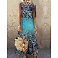 Women's Long Dress Maxi Dress Casual Dress Shift Dress Tank Dress Flower Fashion Streetwear Daily Date Vacation Print Sleeveless Crew Neck Dress Regular Fit White Blue Spring Summer S M L XL XXL Lightinthebox - thumbnail