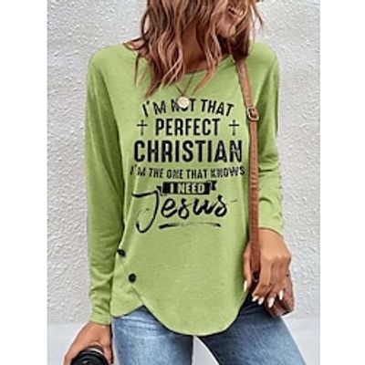 Women's Tunic Black White Purple Letter Long Sleeve Casual Daily Basic Round Neck Regular S Lightinthebox