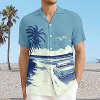 Palm Tree Vacation Hawaiian Resort Style Men's Shirt Holiday Vacation Beach Summer Cuban Collar Short Sleeve Blue Mint Green S M L Shirt Lightinthebox