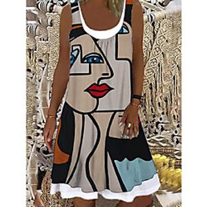 Women's A Line Dress Knee Length Dress Black Sleeveless Print Print Spring Summer Boat Neck Elegant Casual 2021 S M L XL XXL 3XL Lightinthebox