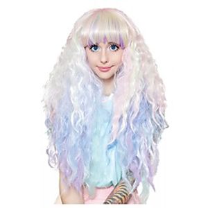 Cosplay Wig Crimped Pastel Rainbow Ombre Cosplay Curly Neat Bang Wig Very Long Rainbow Synthetic Hair Women's Anime Cosplay Exquisite Mixed Color miniinthebox