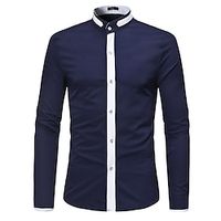 Men's Classic Shirt Regular Fit Long Sleeve Standing Collar Color Block Cotton Blend White Black Blue 2022 Lightinthebox - thumbnail