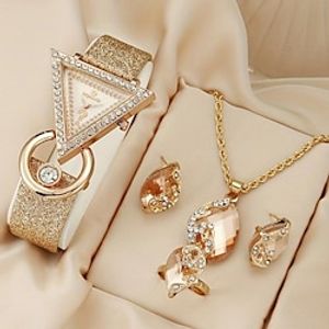 5pcs/set Women's Watch Luxury Triangle Pointer Quartz Watch Shiny Rhinestone Analog Wrist Watch  Jewelry Set, Gift For Mom Her miniinthebox