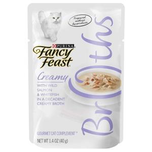 Purina Fancy Feast Lickable Creamy Broths Cat Wet Food Complement Wild Salmon And Whitefish 40g