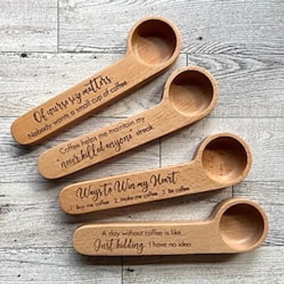 Wooden Coffee Scoop and Bag Clip- Coffee Time Love and Coffee - 1 Tablespoon Solid Beech Wood Measuring Scoop- Suitable for Coffee Beans and Loose Tea, Coffee Lovers Gifts. Friend Gift. Lightinthebox