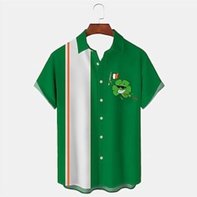 Four Leaf Clover Casual Men's Shirt Daily Wear Going out Weekend Summer Turndown Short Sleeves Dark Green, Green, Beige S, M, L 4-Way Stretch Fabric Shirt St. Patrick Lightinthebox