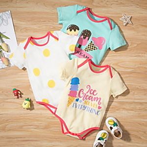3 Pack Baby Girls' Basic Polka Dot Letter Print Short Sleeves Romper Beige miniinthebox