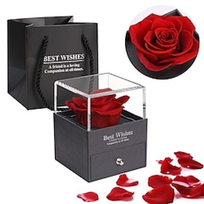 Rose in a Box, Forever Rose Set in Jewelry Gift Box, Rose Gift, Valentine's Day Thanksgiving Christmas New Year Marrage Anniversary Mothers Day Wedding Graduation Birthday Gift miniinthebox